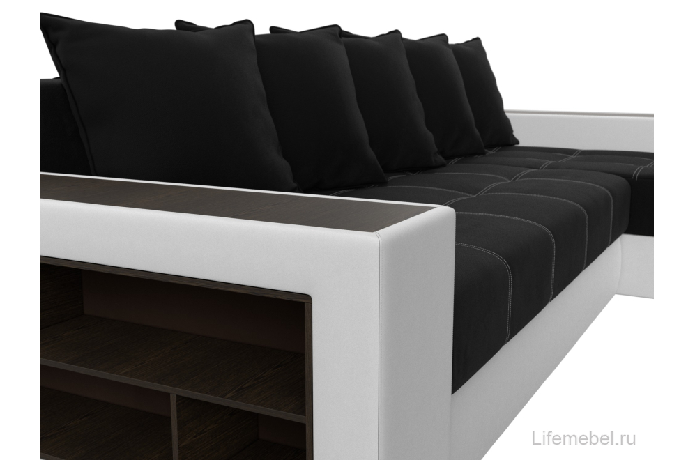 Диван угловой Шервуд микровельвет черный / экокожа белая правый