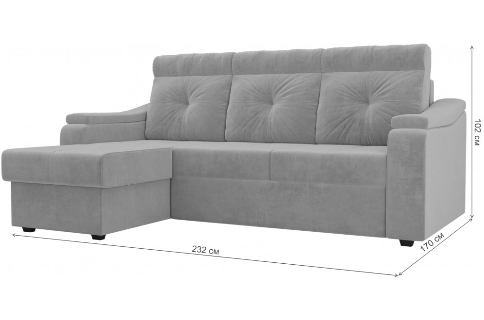 Диван угловой Браво-Арт левый велюр серый