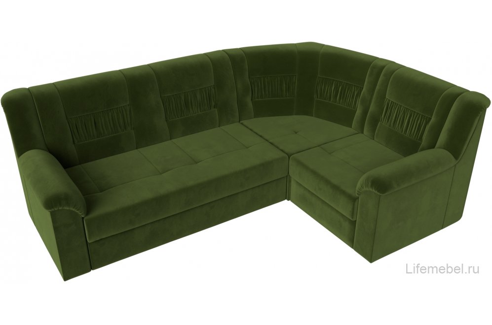 Диван угловой Карелия правый зеленый микровельвет