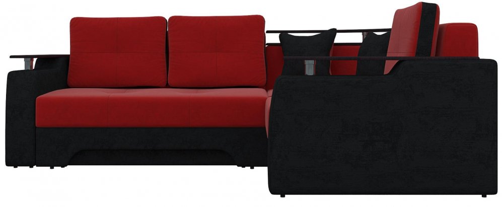 Диван угловой Комфорт микровельвет красный / черный (09/12) правый
