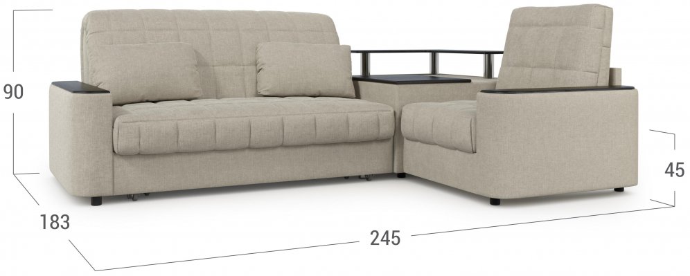 Диван угловой Moon Family 018/(1)65Лн+Н30н+91Пн 003554 правый со спальным местом 140 велюр бежевый 66-100