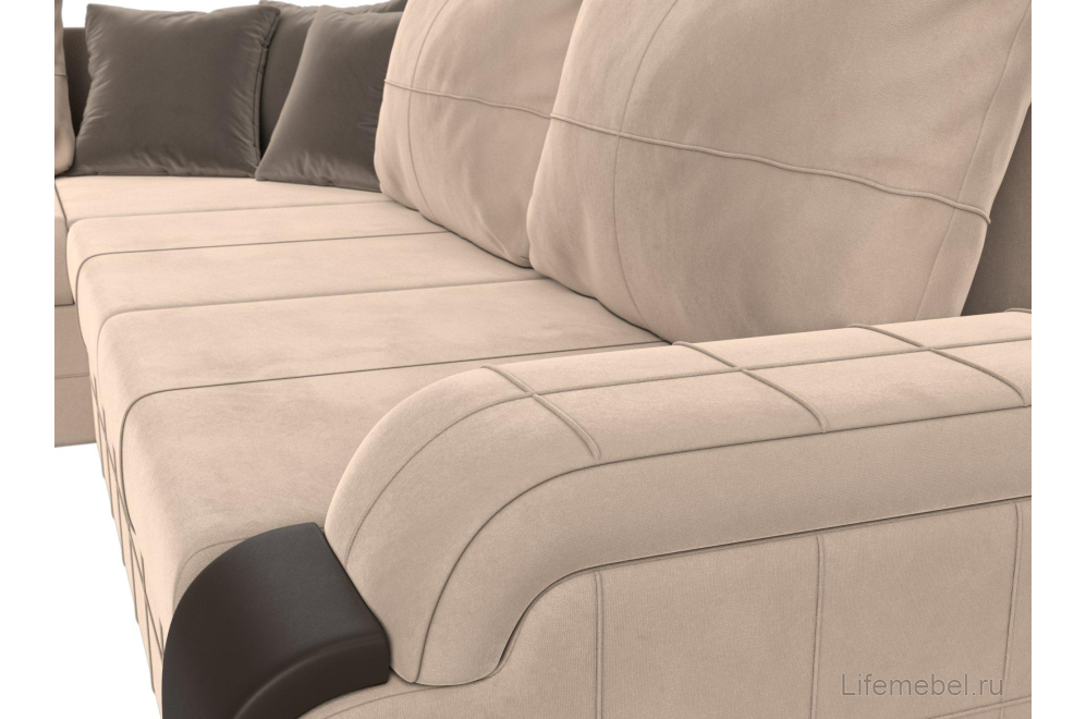Диван угловой Николь левый велюр / экокожа бежевый / коричневый