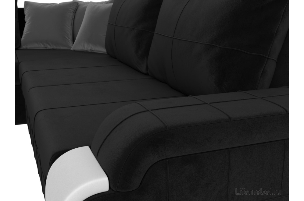Диван угловой Женева левый велюр / экокожа черный / белый / серый