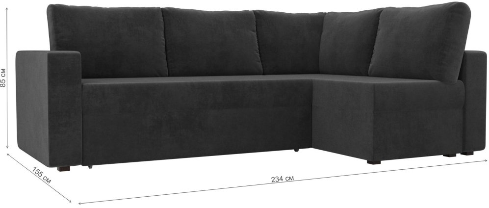 Диван угловой Оливер правый велюр серый