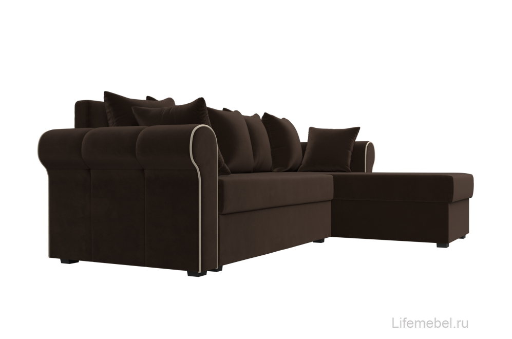 Диван угловой Рейн правый коричневый микровельвет