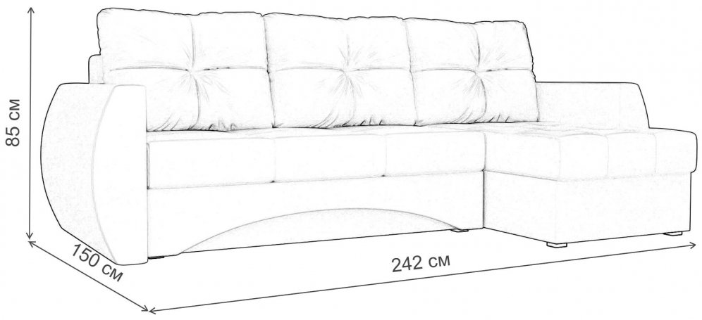 Диван угловой Элмира правый серая рогожка / черная экокожа