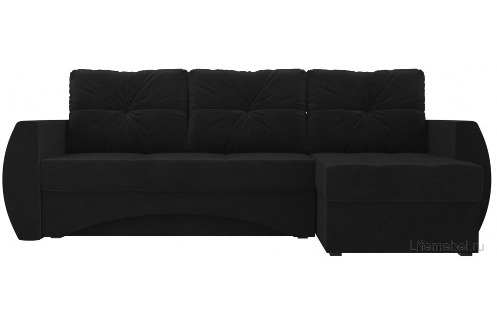 Диван угловой Элмира правый черный велюр