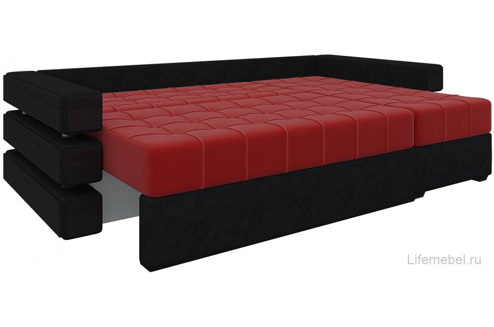 Диван угловой Сорен правый микровельвет красный / черный