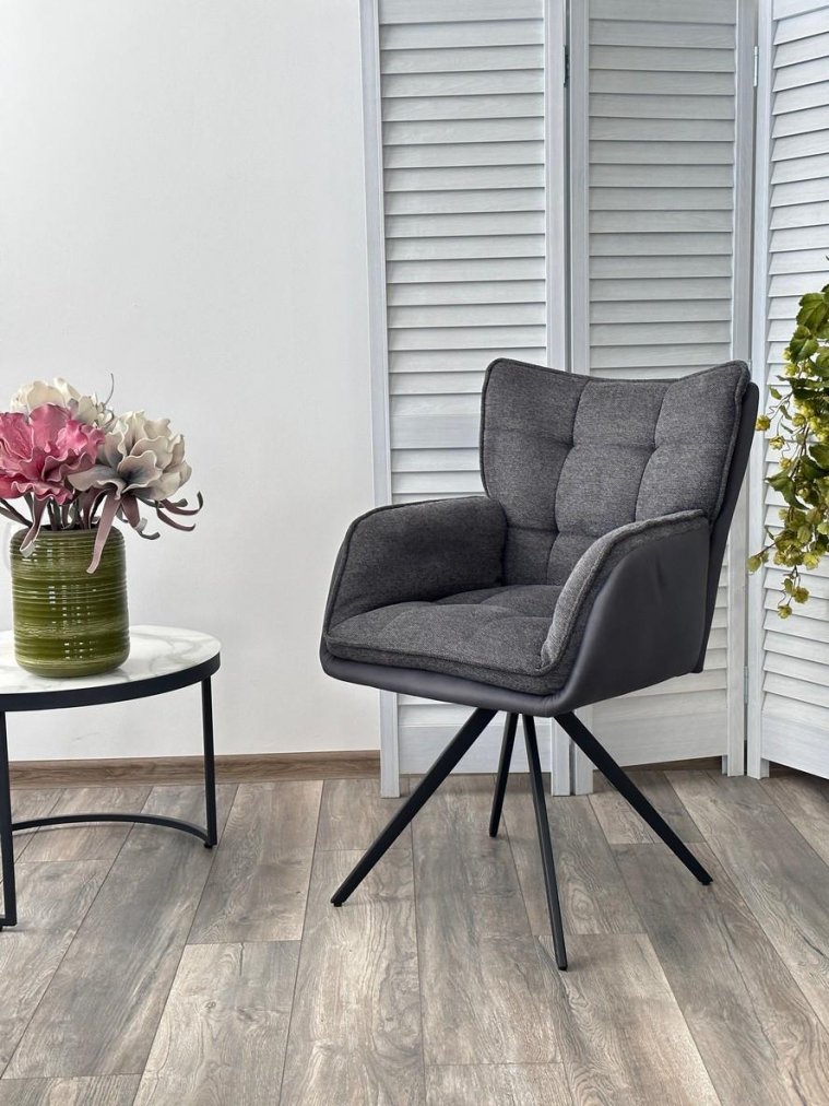 Кресло Ortega 180 поворотное brego-16 темно-серый / maison 95 темно-серый pu / черный