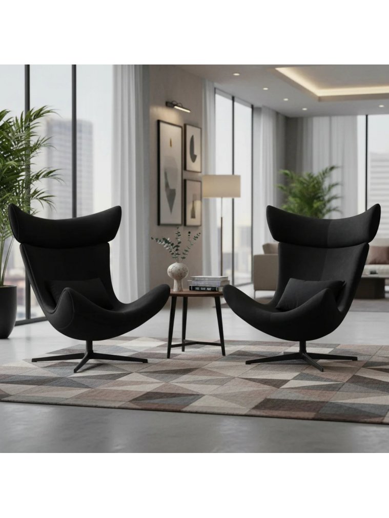 Кресло Рунду с подушкой бархат черный