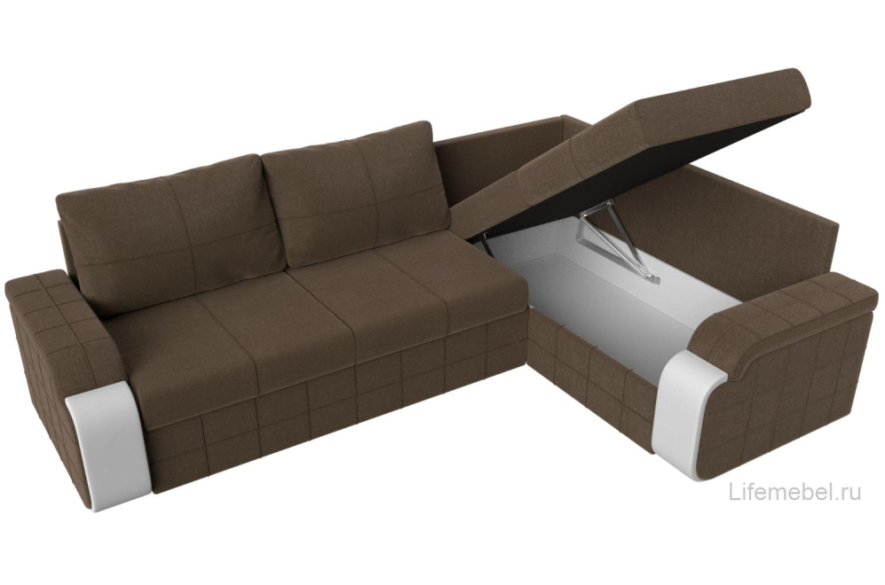 Диван угловой Женева рогожка коричневый / бежевый правый