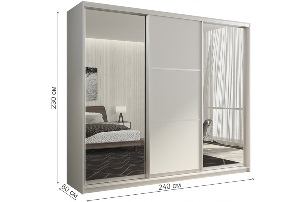 Шкаф-купе Кааппи 3 240х60 белый бриллиант