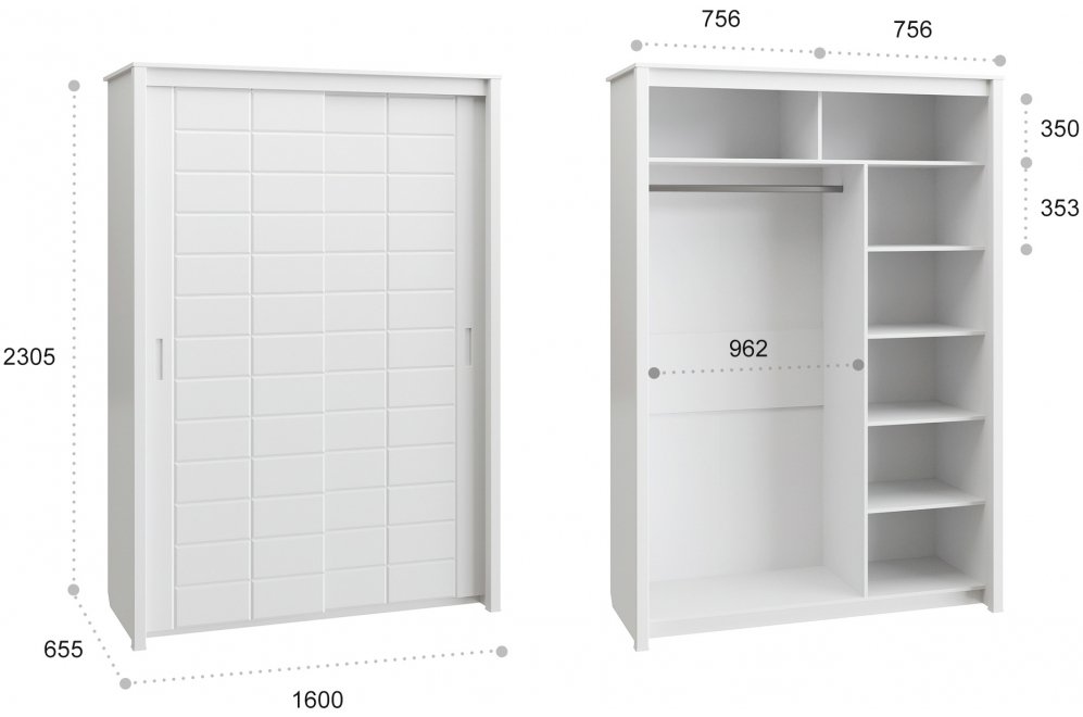 Шкаф-купе Изабель ИЗ-60К белое дерево
