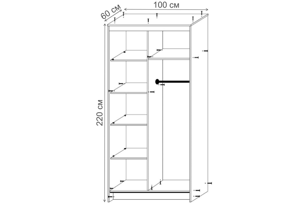 Шкаф-купе Миф-2 1000х2200х600 дуб беленый