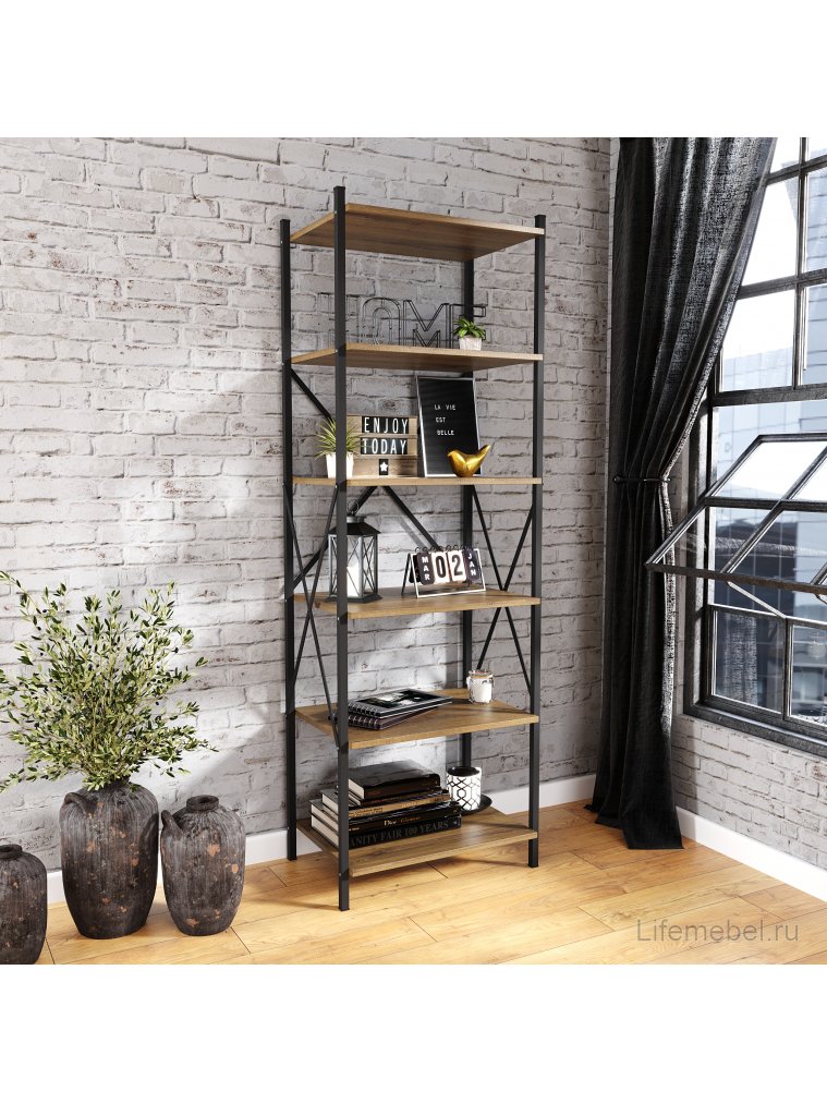 Стеллаж Траун Лофт 60 дуб делано темный / черный матовый