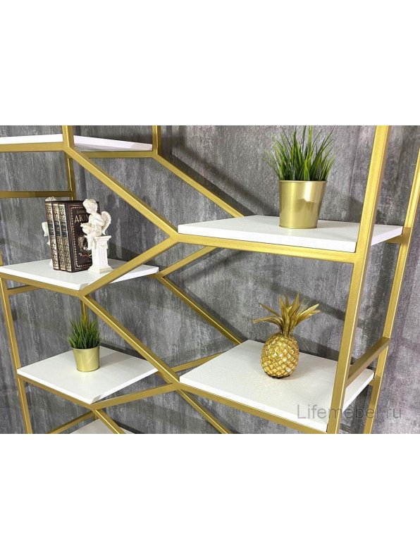 Стеллаж Akur Loft Dayton металлокаркас золотой декор белый