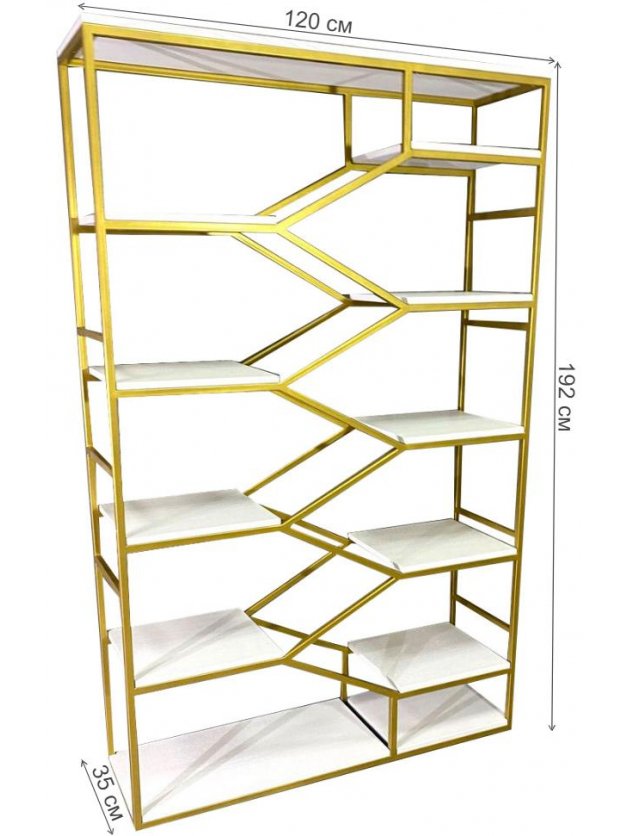 Стеллаж Akur Loft Dayton металлокаркас золотой декор белый