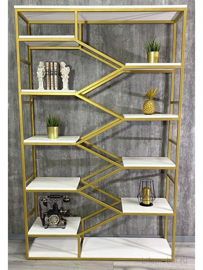 Стеллаж Akur Loft Dayton металлокаркас золотой декор белый