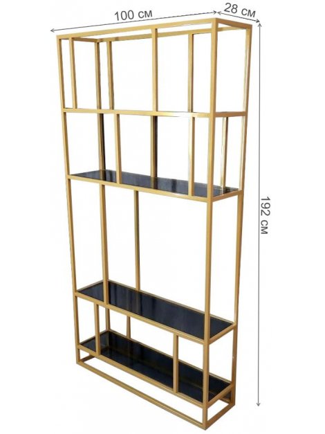 Стеллаж Akur Loft Orlando металлокаркас Золото тонированное стекло