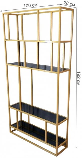 Стеллаж Akur Loft Orlando металлокаркас Золото тонированное стекло