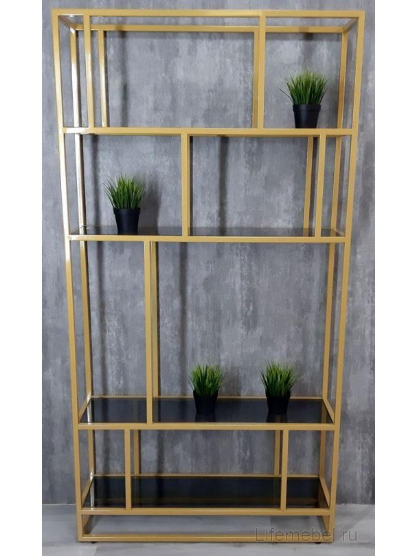 Стеллаж Akur Loft Orlando металлокаркас Золото тонированное стекло