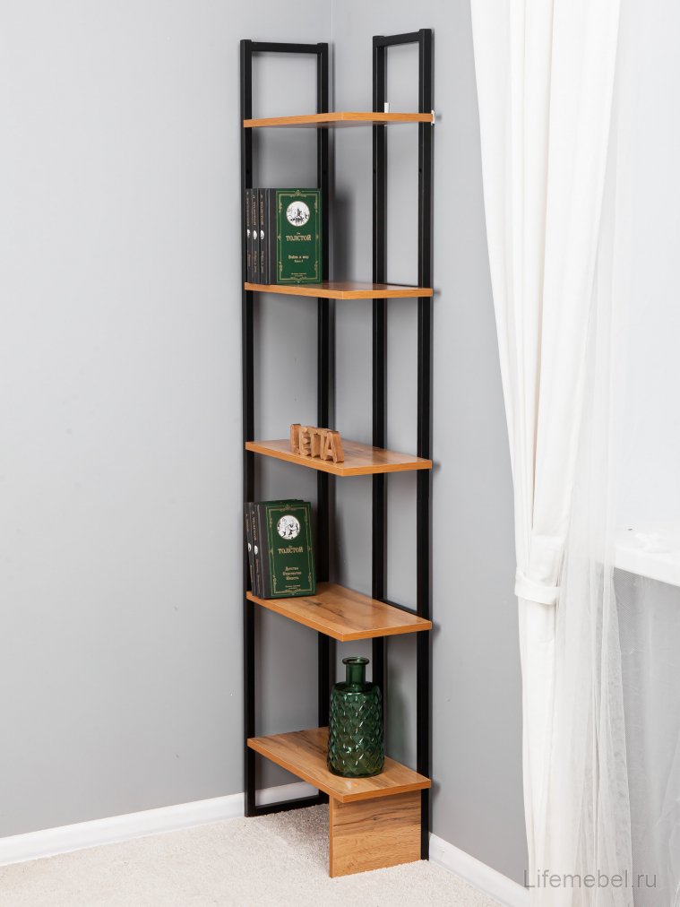 Стеллаж Минден угловой дуб вотан / черный