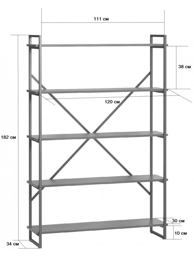 Стеллаж Бервин 5 натуральный / каркас черный