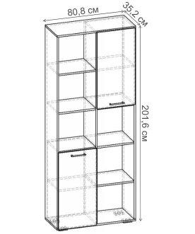 Книжный шкаф Бриз-2.08 СТ.068.808-01 ясень шимо тёмный / ясень шимо светлый