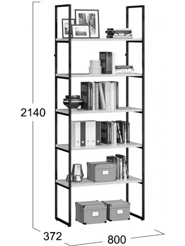 Стеллаж Лофт тип 1 80 см черный / дуб крафт золотой