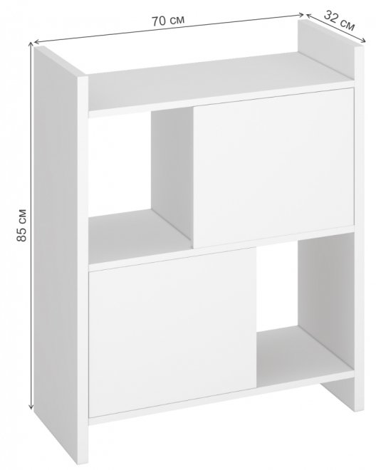 Стеллаж с дверцами 85 см белый