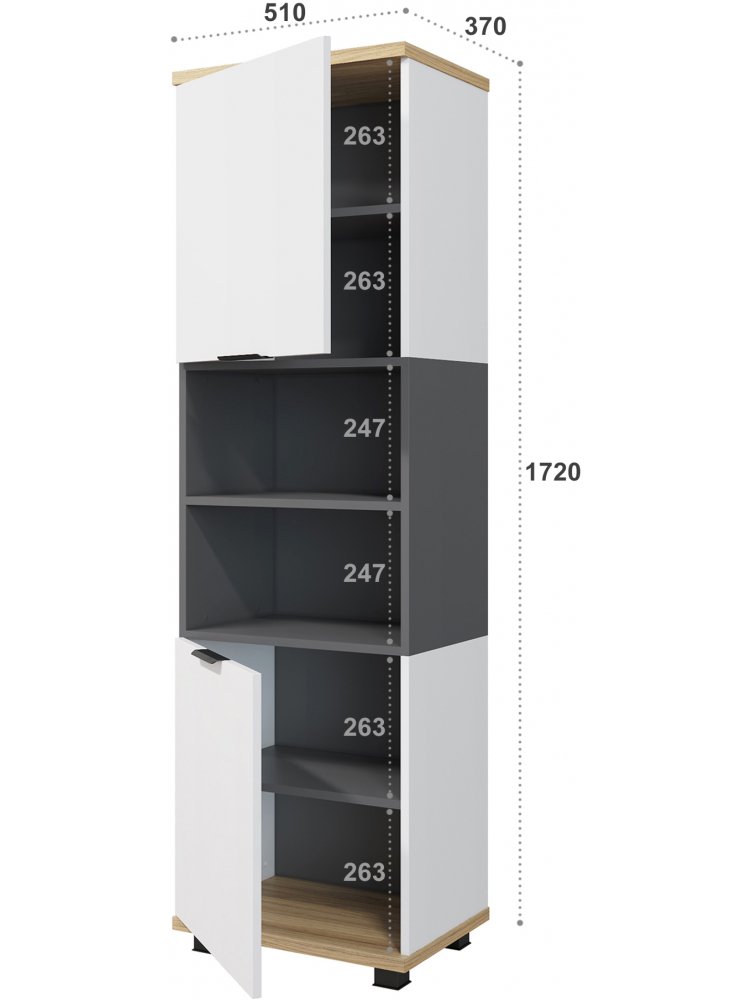 Стеллаж Скайлайт СЛ-4К блэквуд ячменный / графит / белый / меренга