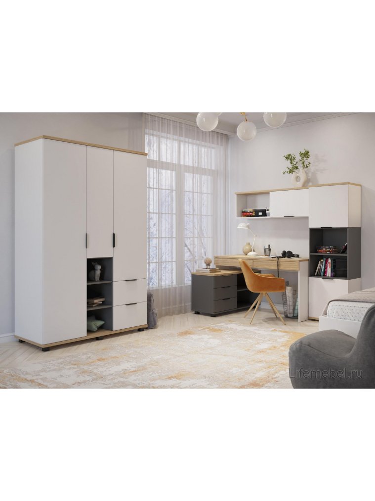 Стеллаж Скайлайт СЛ-4К блэквуд ячменный / графит / белый / меренга