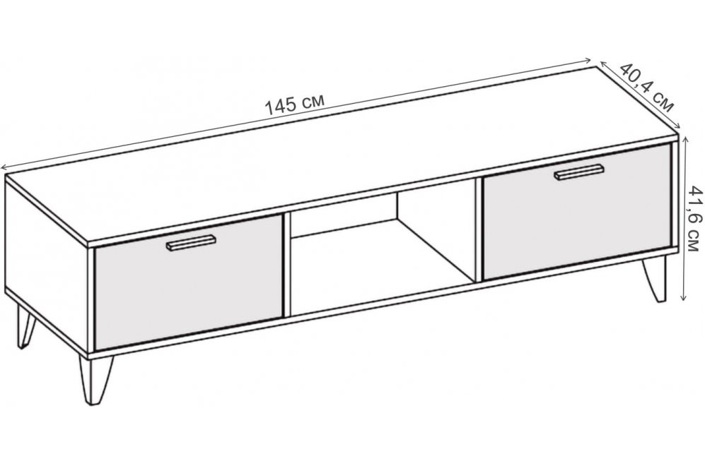 ТВ-тумба Эго Т-3 на ножках бетон светлый / белый глянец