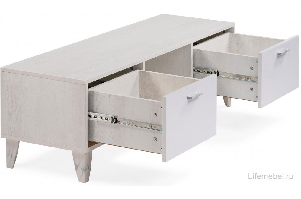 ТВ-тумба Эго Т-3 на ножках бетон светлый / белый глянец