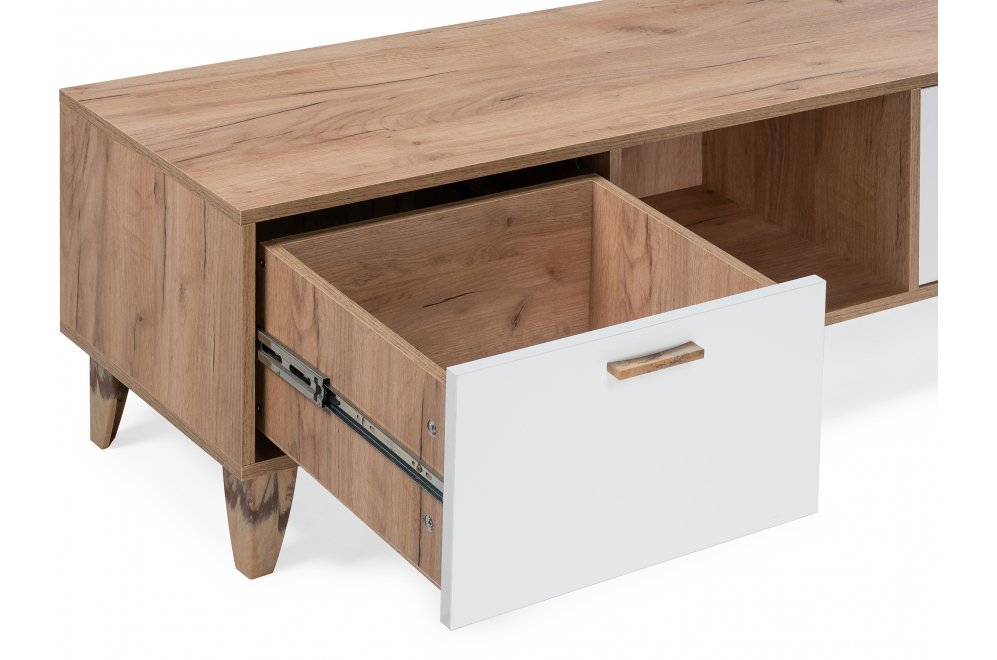 ТВ-тумба Эго Т-3 на ножках дуб крафт золотой / белый глянец