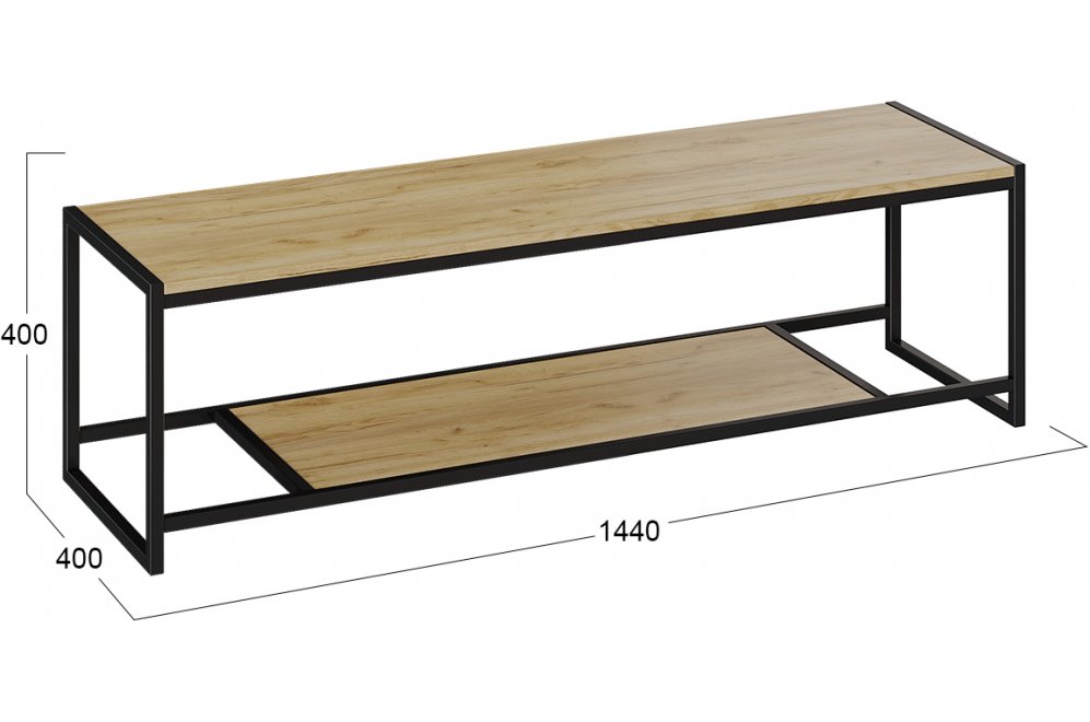 ТВ-тумба Лофт Тип 3 черный / дуб крафт золотой