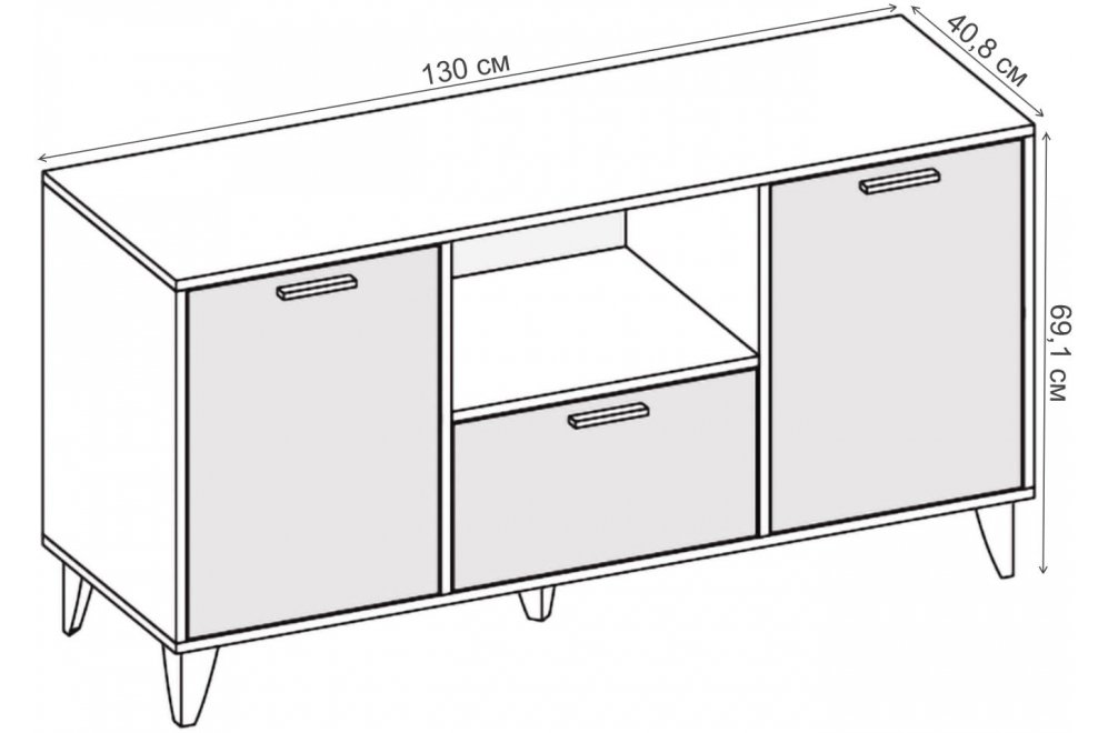 ТВ-тумба Эго Т-2 на ножках бетон светлый / белый глянец