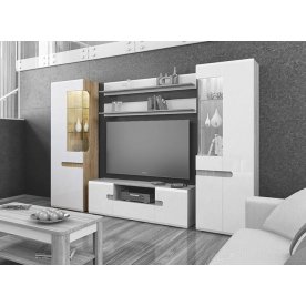 Шкаф с витриной Леонардо МН-026-01/1 дуб сонома / белый полуглянец