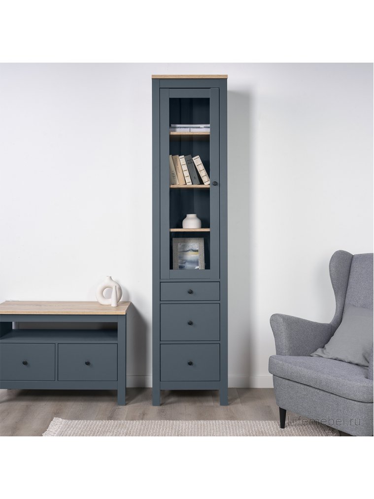 Витрина Сага 50 бирюзовый / ясень