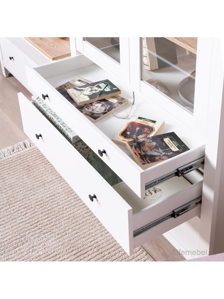 Витрина Сага 90 белый / ясень