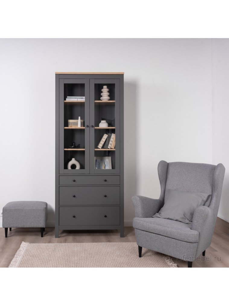 Витрина Сага 90 серый / ясень