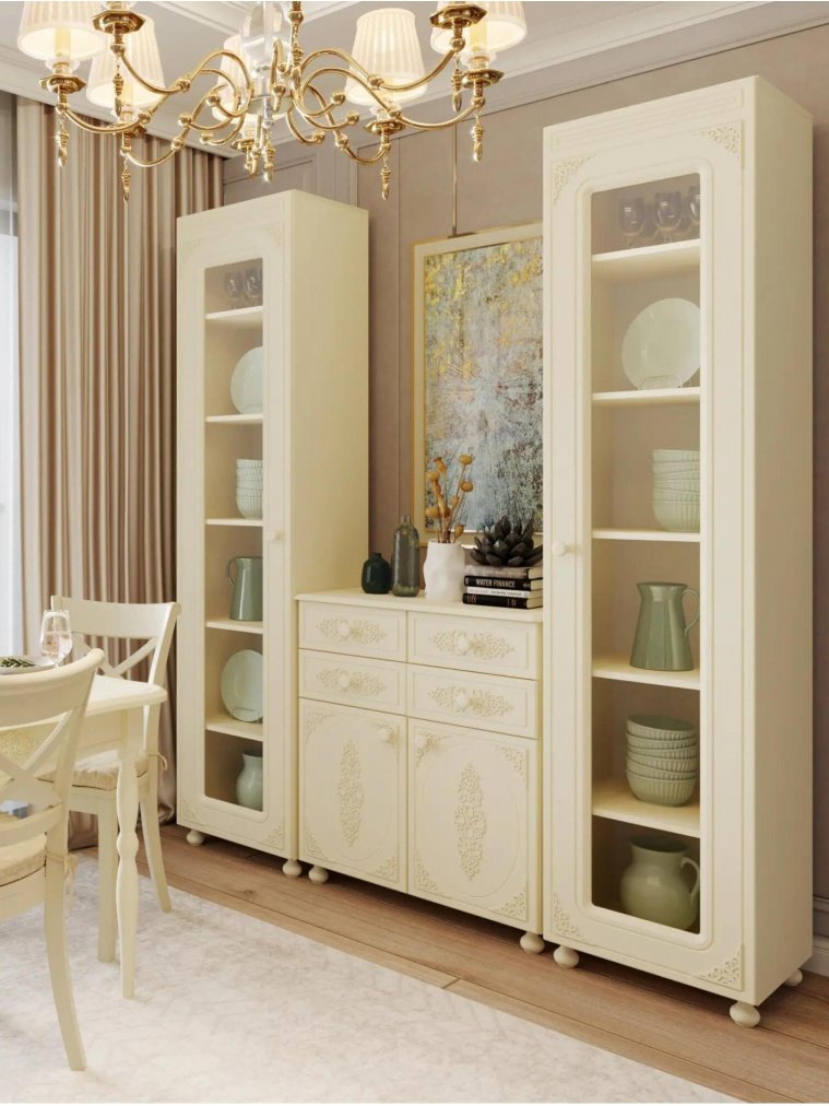 Витрина Ассоль плюс АС-533К со стеклом левая ваниль