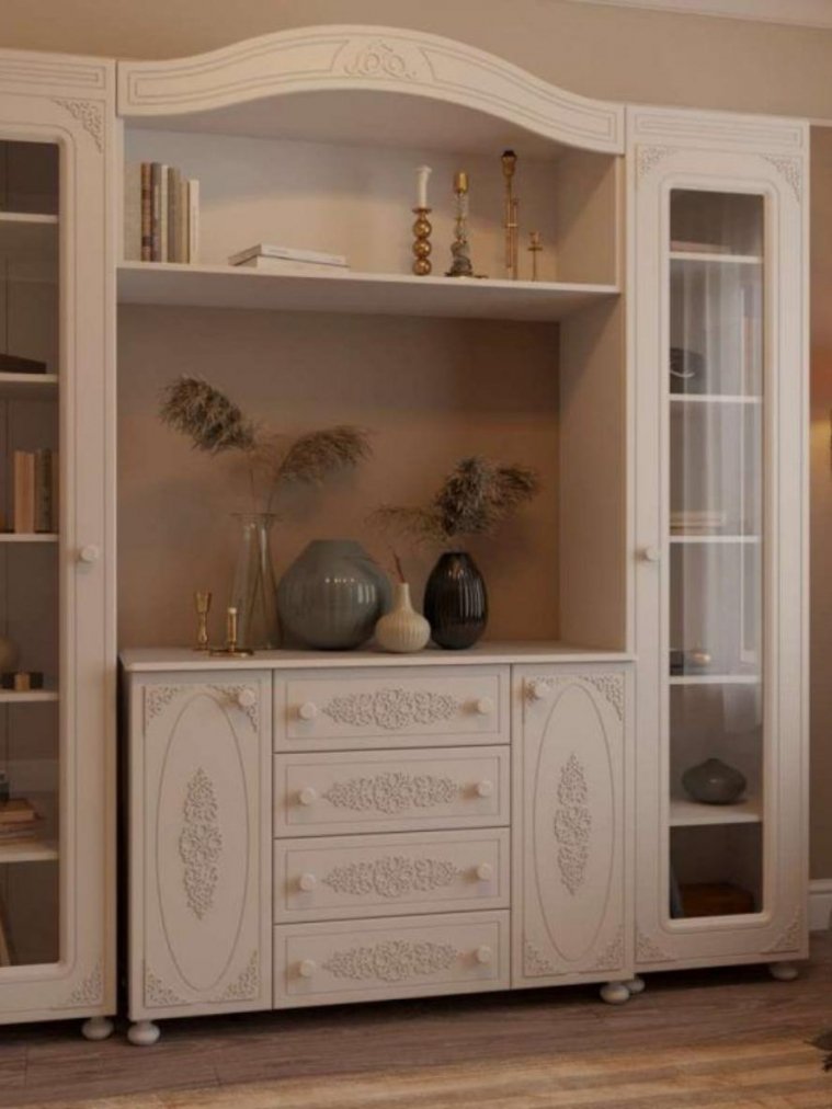 Витрина Ассоль плюс АС-53К с короной и стеклом правая ваниль