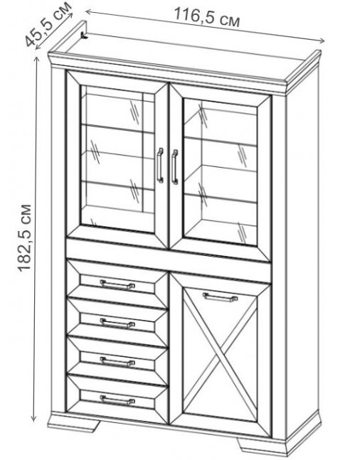 Витрина Марсель REG2W1D4S ясень снежный / дуб сонома темный
