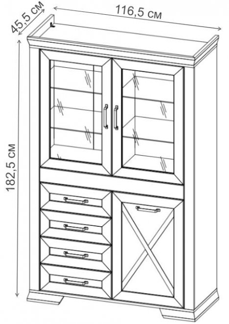 Витрина Марсель REG2W1D4S ясень снежный / дуб сонома темный