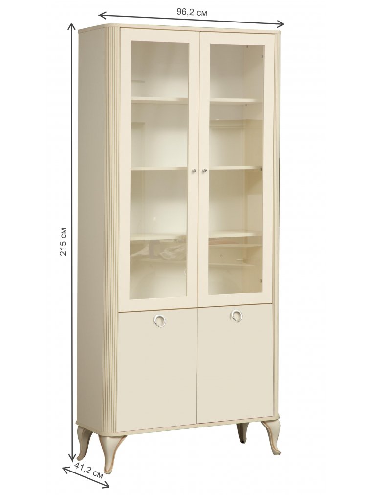Витрина Стефани 43.05 бежевая / белая / профиль Kroning слоновая кость патина