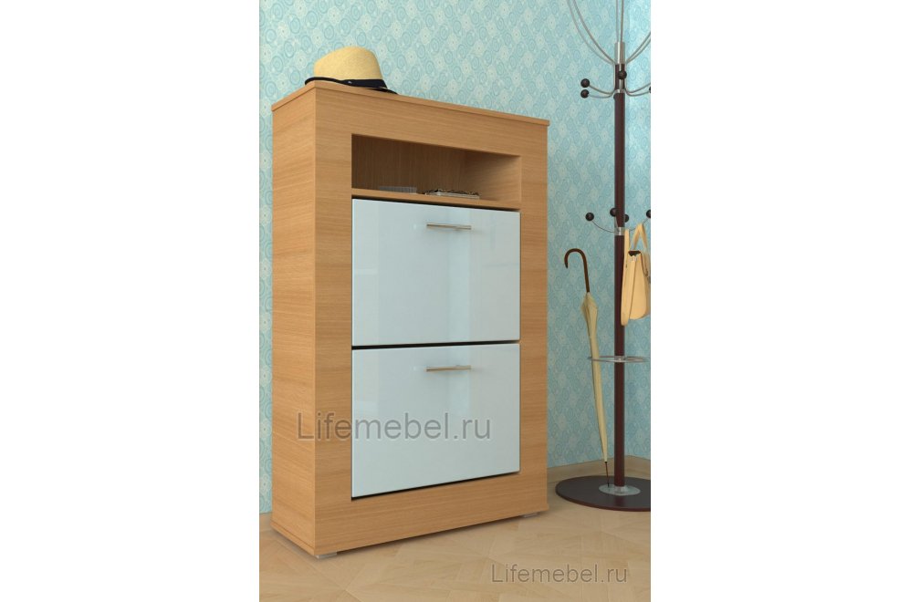 Обувница Мебелеф 22 бук / голубой глянец