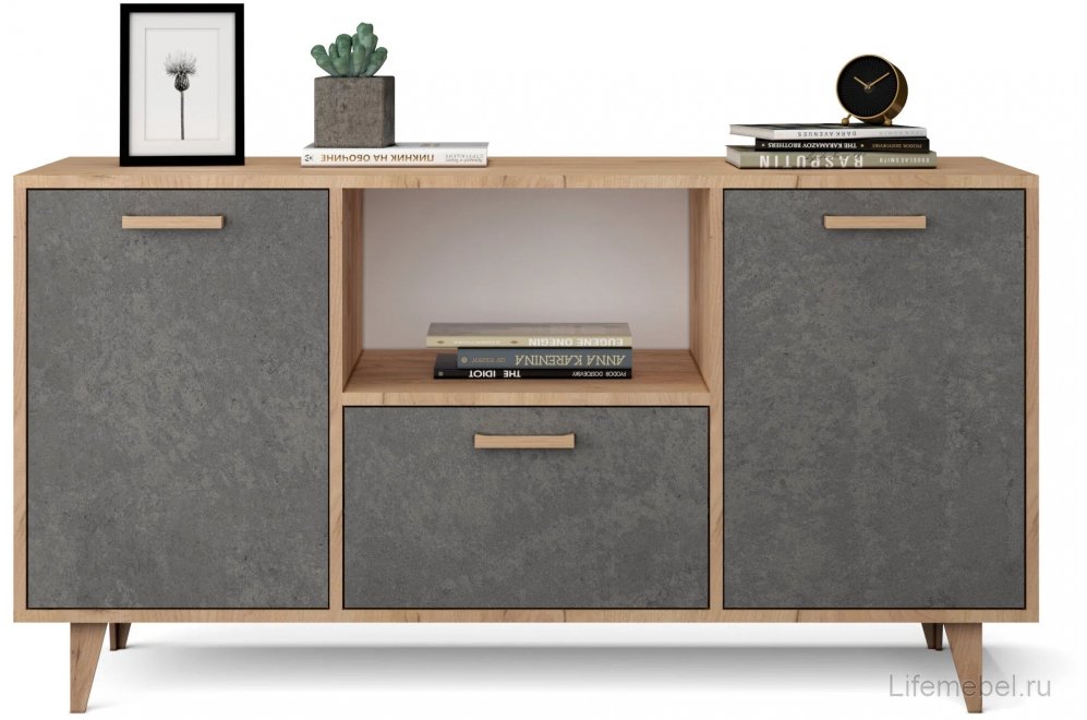 Тумба Эго Т-2 на ножках дуб крафт золотой / камень темный