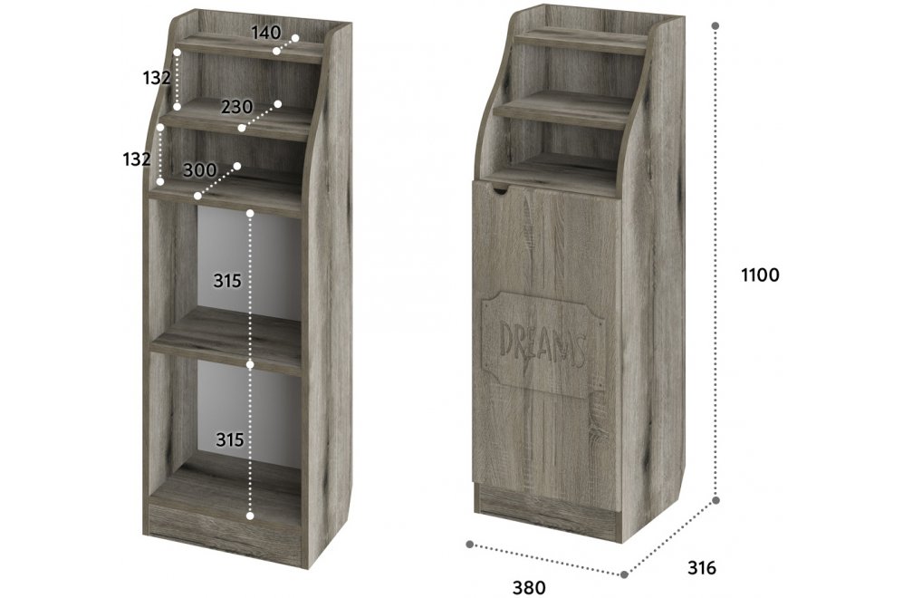 Тумба / Шкаф ДримСтар ДС-63 дуб эвок / дуб сонома темный