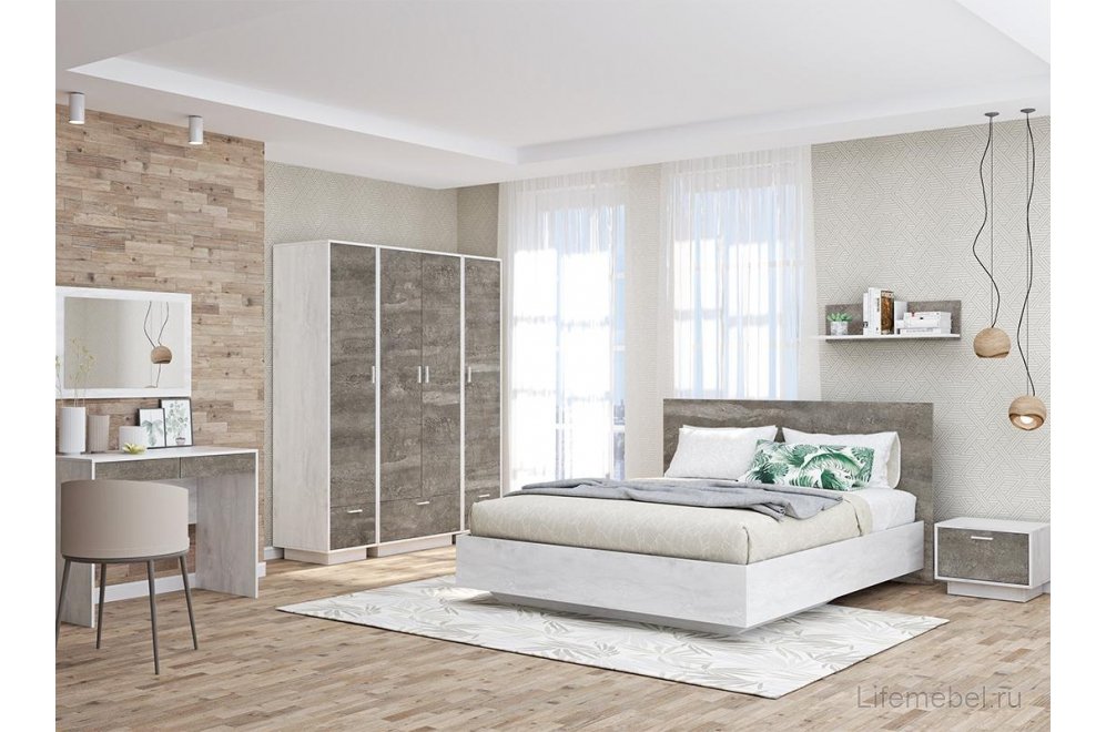 Тумба Эго Т-5 на подиуме бетон светлый / камень темный